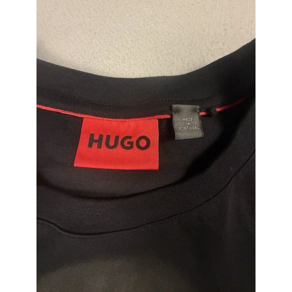 HUGO Men's Black Graphic Logo Print Crew Neck Short Sleeve T-Shirt Regular M